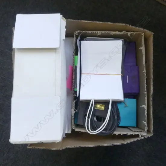 4 BOXES CHANDERLER DROPS CRYSTALS & BOX OF SHOPPING BAGS