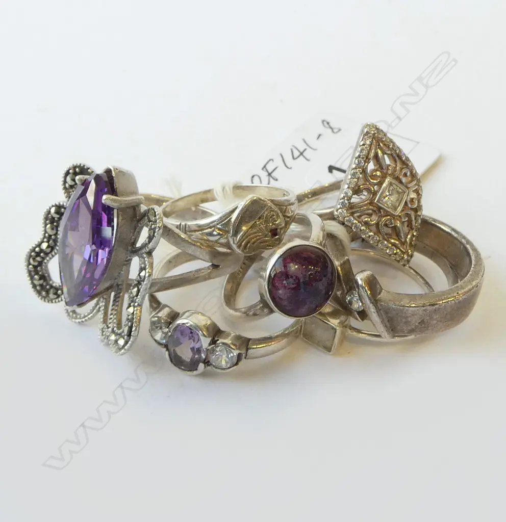 8 ASST. SILVER RINGS w STONES Image 1++