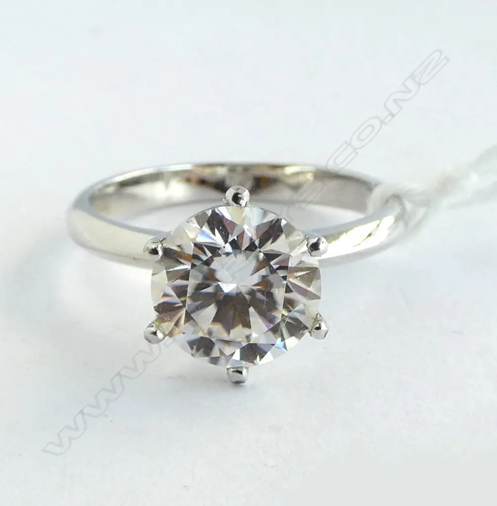SILVER  ( S925)?  MOISSONITE SOLITAIRE, 3ct, GRA CERT size R1/2 Image 1++