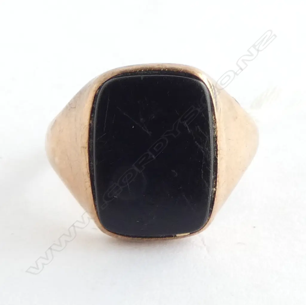 9ct ROSE GOLD & ONYX VINTAGE SIGNET RING 5.28gms SIZE V Image 1++
