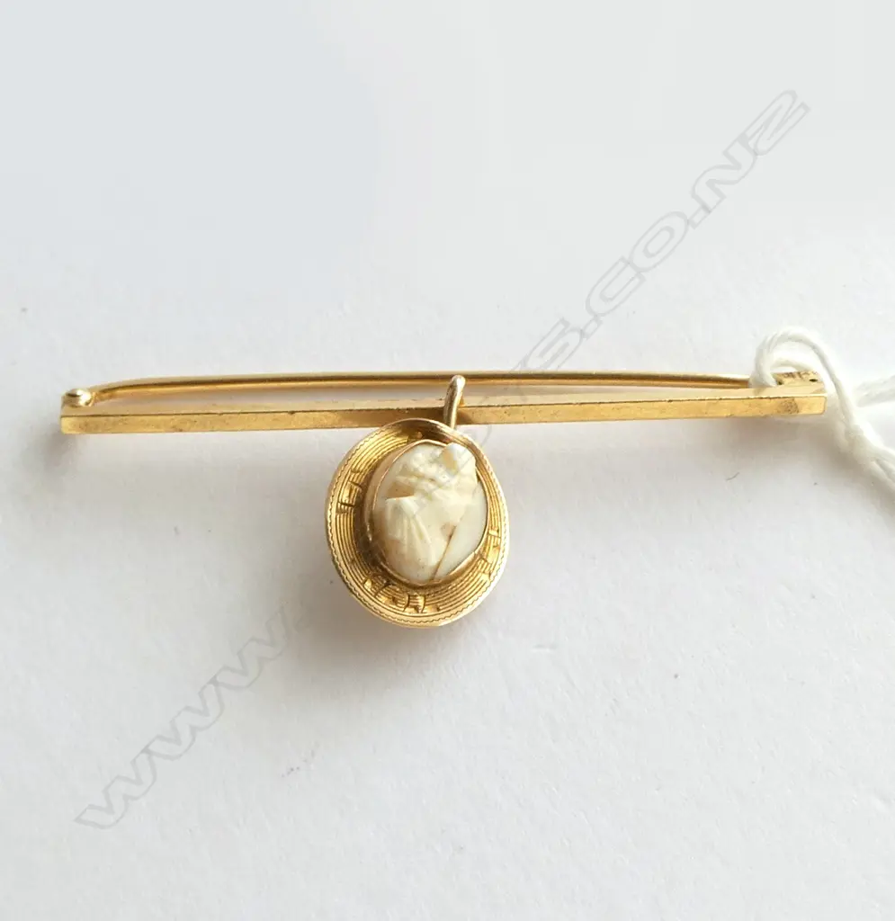 14ct BAR BROOCH w CAMEO, TW 3gm Image 1++