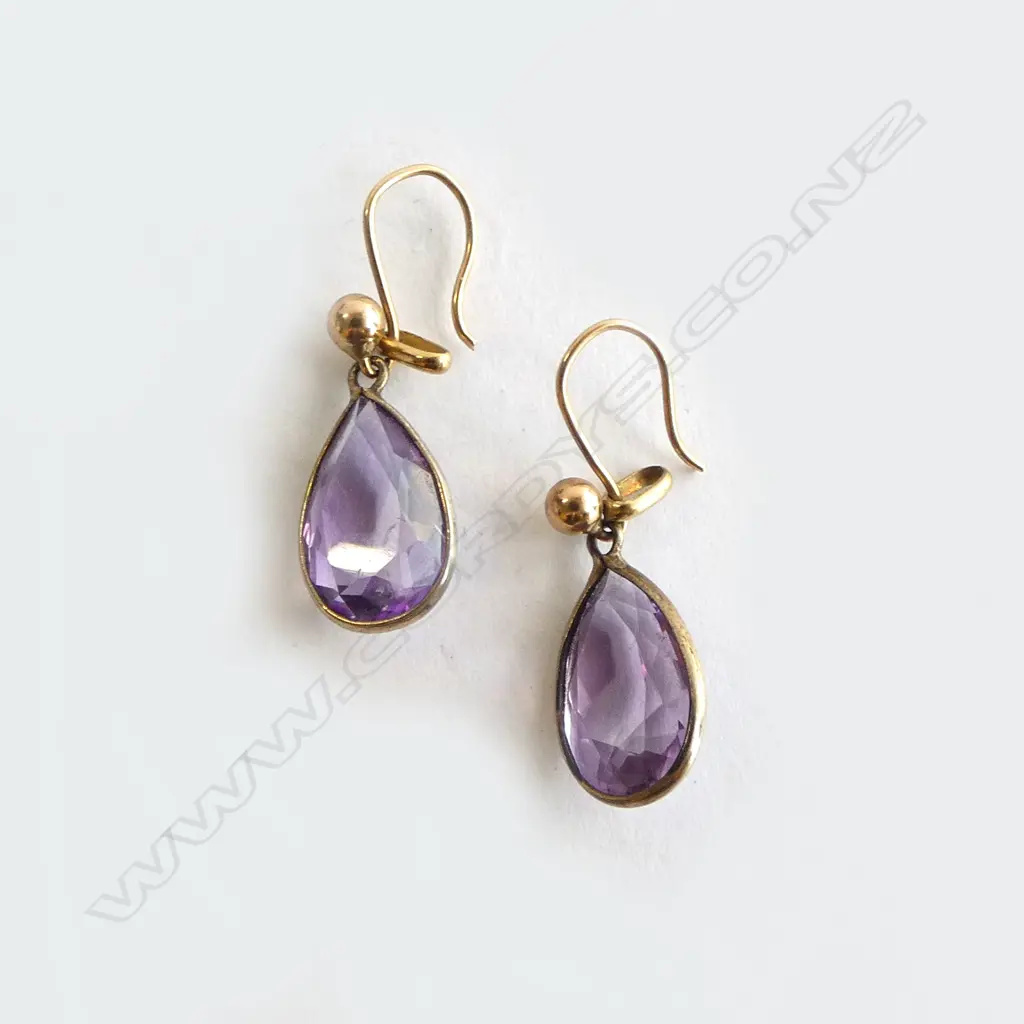 PEAR CUT AMETHYST EARRINGS w GOLD FITTINGS Image 1++