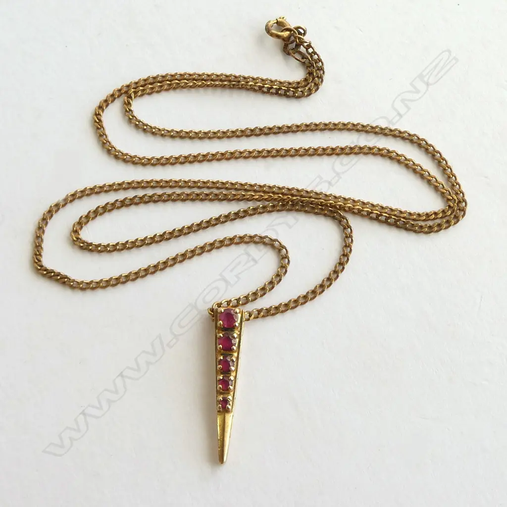 9ct Y/G  RUBY PENDANT on 9ct CHAIN, 4.6gm 55cm chain Image 1++