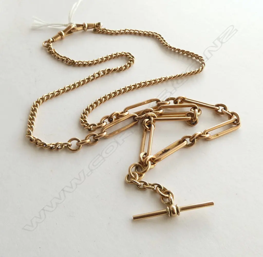 9ct POCKET WATCH CHAIN, 31.79gms Image 1++