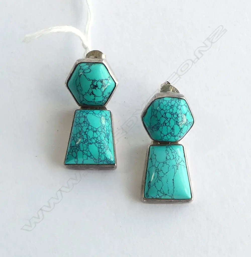 PR VINTAGE TURQUOISE? & SILVER EARRINGS Image 1++