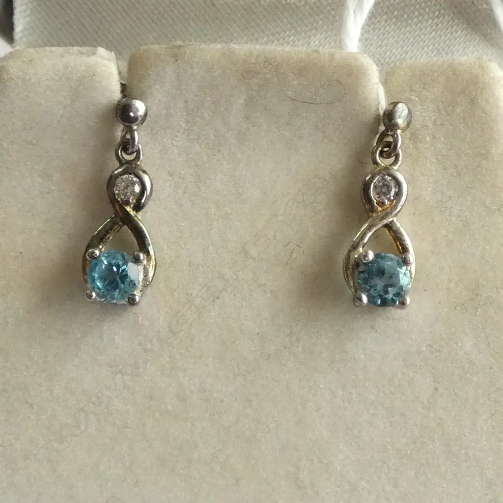 PR SILVER DROP EARRINGS with bright blue gem stone & other Image 1++
