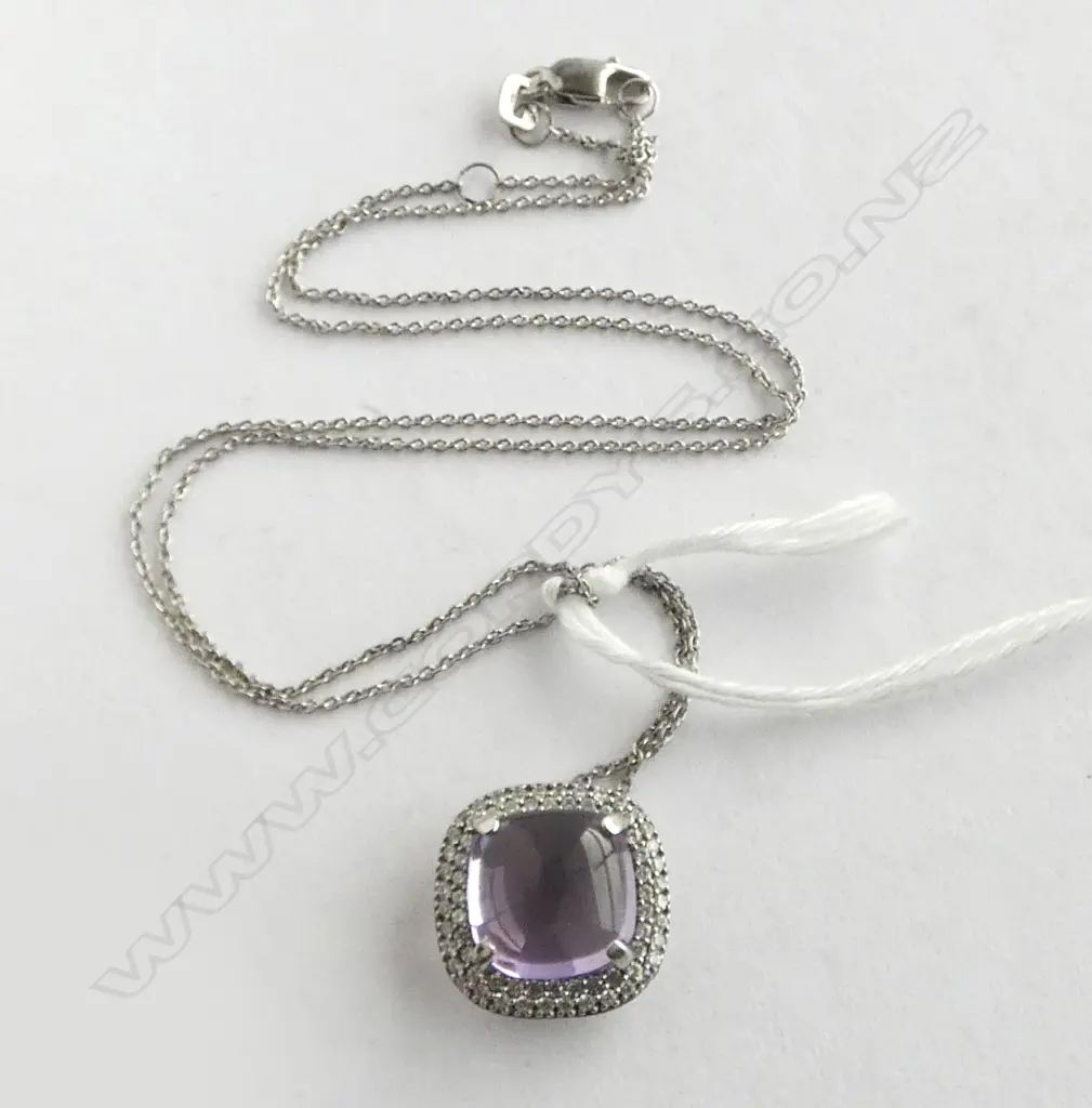 SILVER AMETHYST & CZ STONES PENDANT NECKLACE Image 1++