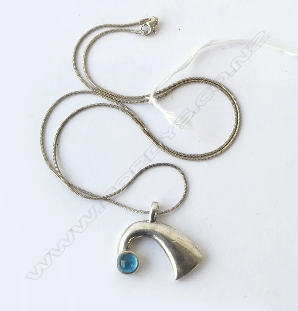 JENS HANSEN STG SILVER CABOCHON TOPAZ PENDANT NECKLACE L.310mm Image 1++