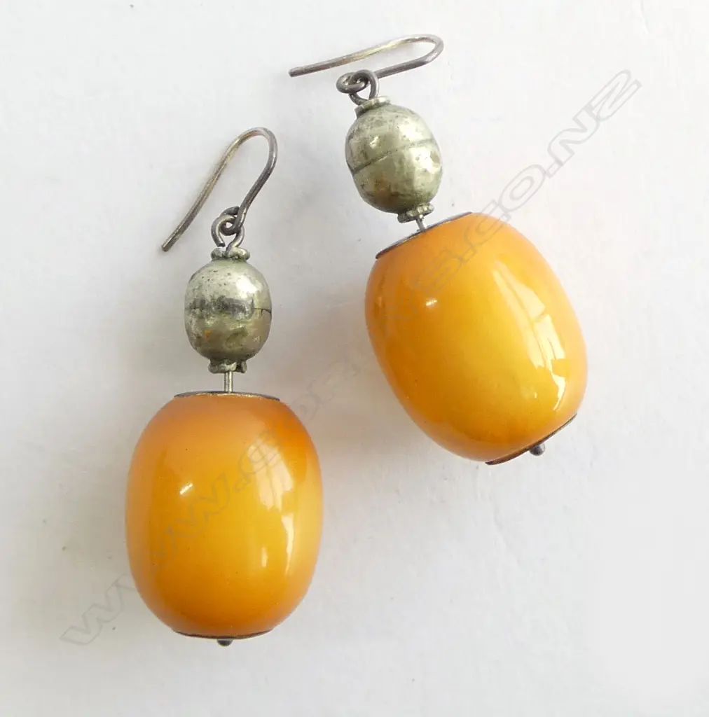 PR ETHNIC SILVER & AMBER? EARRINGS Image 1++