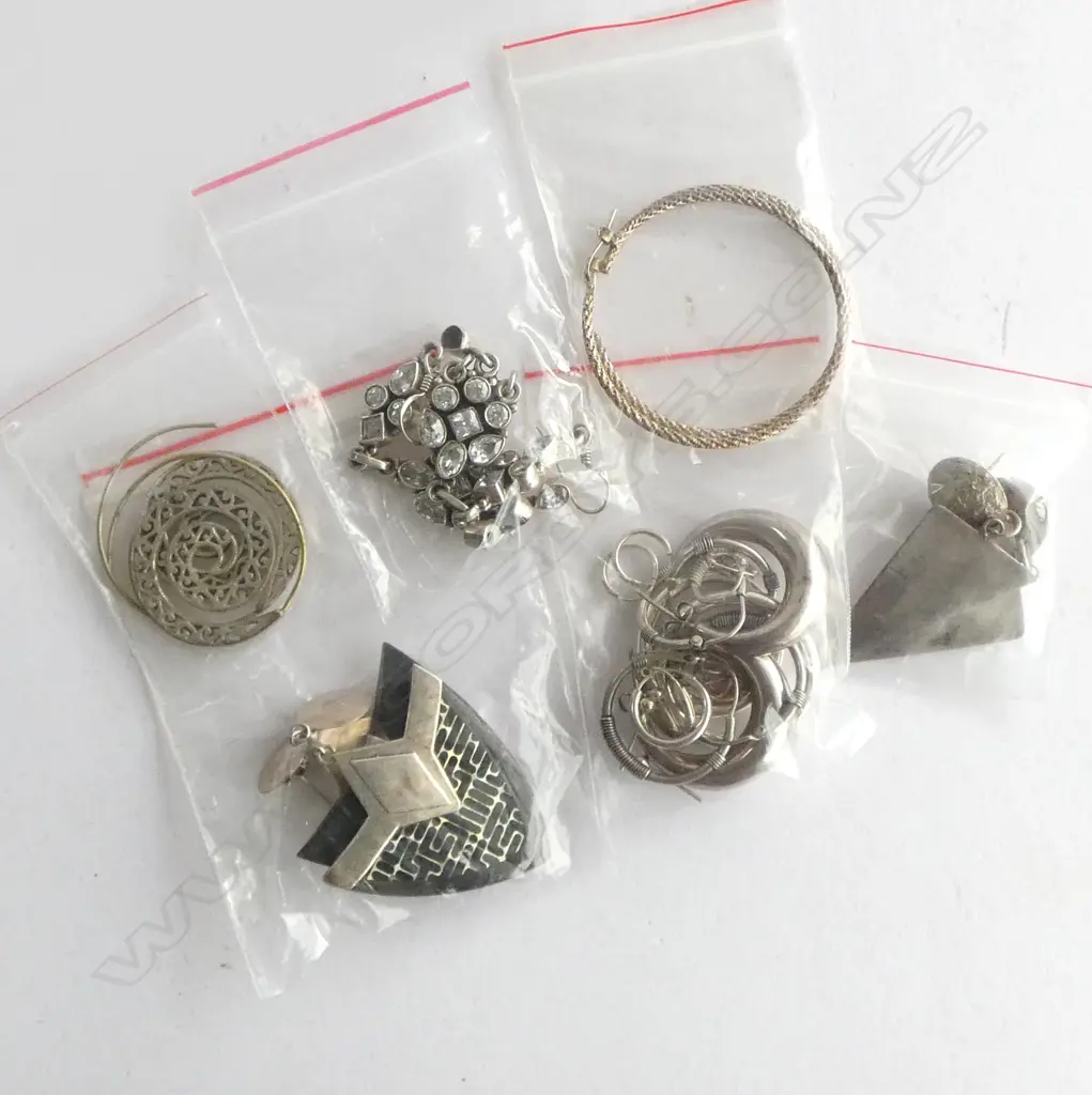 5 PR ASST. DROP EARRINGS & SILVER HOOPS (various sizes) Image 1++