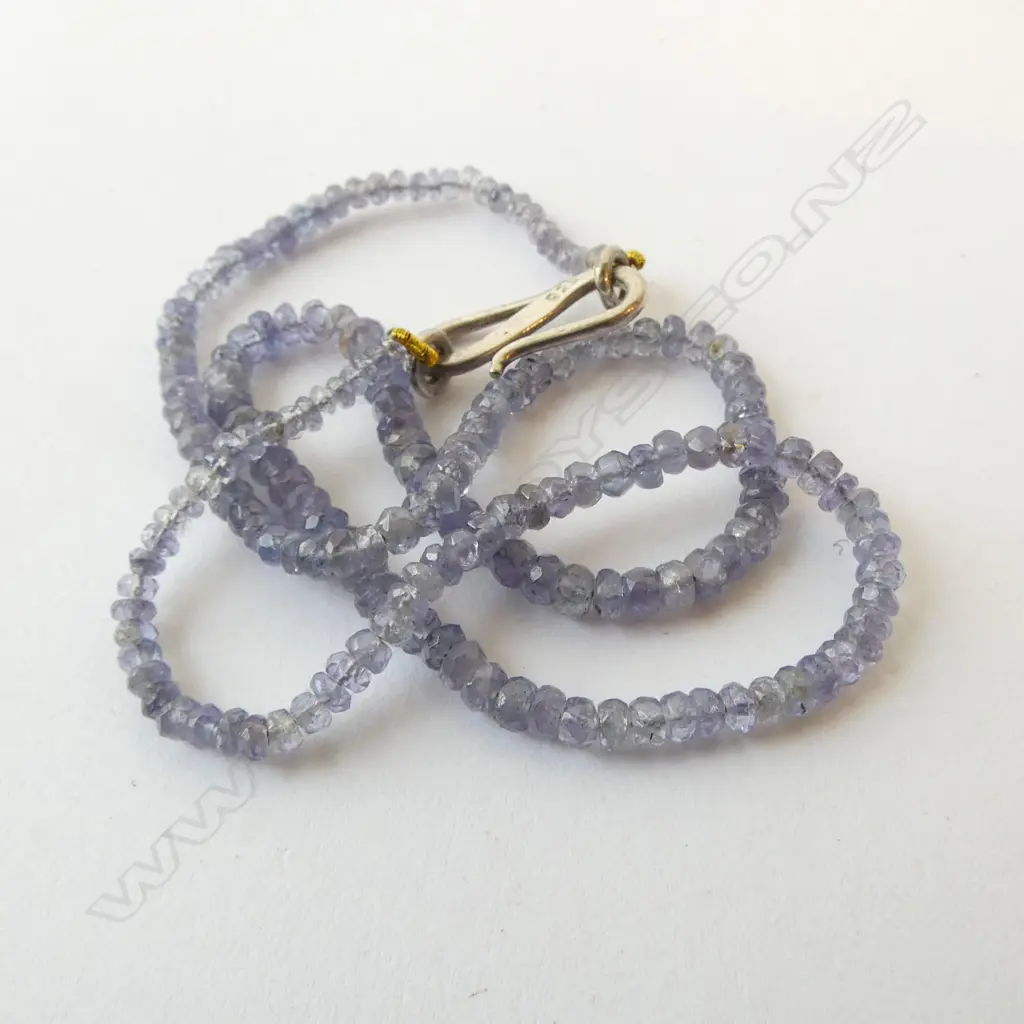 SML STRING TANZANITE BEADS w SILVER CLASP, 33.6ct, L.330mm Image 1++