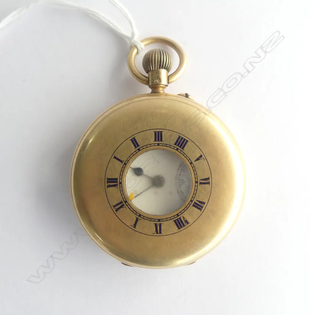 c.1900 18ct GOLD CASED HALF HUNTER POCKET WATCH (bezel missing). dust cover 18ct. 121gm Image 1++