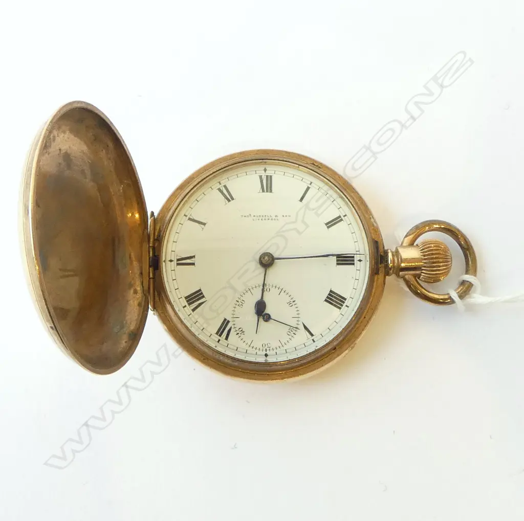 ROLLED GOLD HUNTER FOB WATCH, RUSSELL & SON LIVERPOOL Image 1++