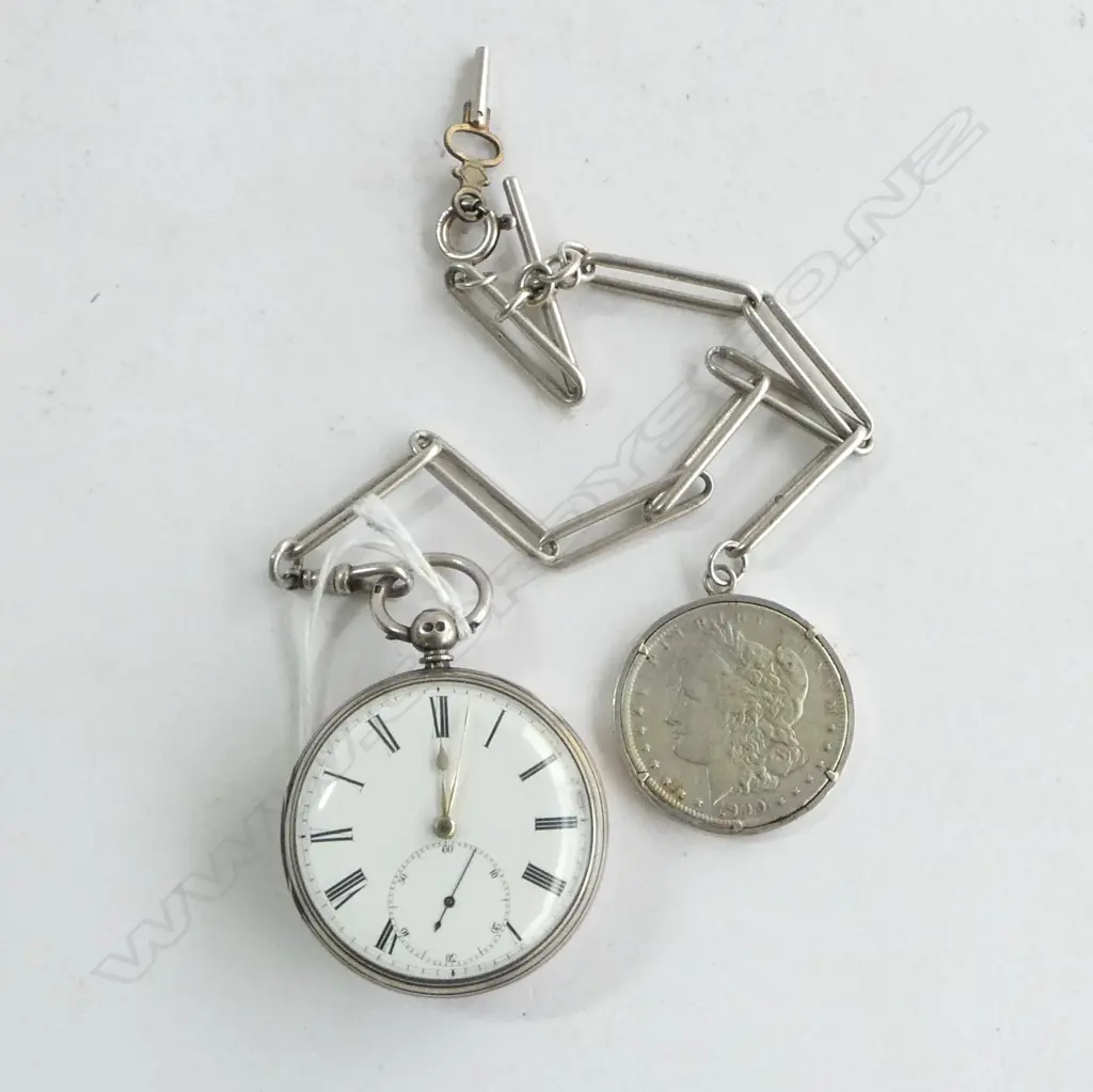 STG WATCH LONDON 1855, STG FOB, KEY AND 1900 USA $1 COIN, 193gms Image 1++