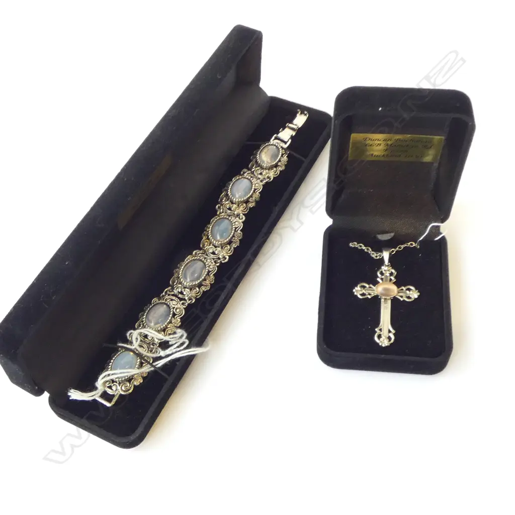 MOONSTONE STYLE BRACELET' WITH CROSS PENDANT Image 1++