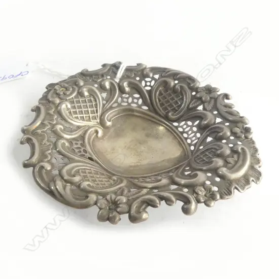 SMALL embossed & pierced SILVER DISH Sheffield 1897