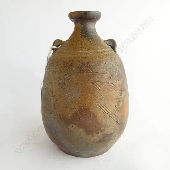 vintage BIZEN JAPANESE POTTERY VASE incised decoration variable glaze H.190mm repaired rim