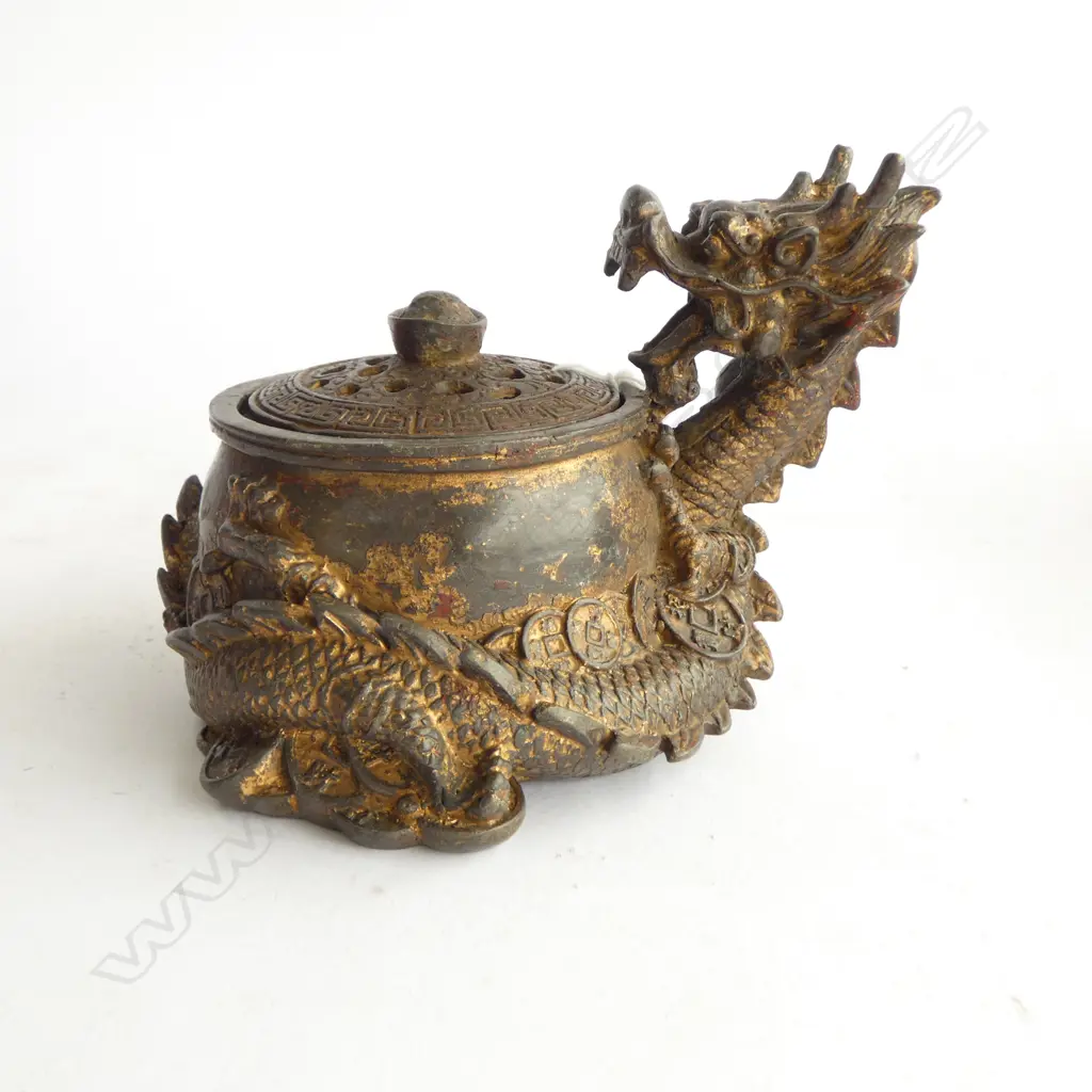BRONZED METAL CHINESE DRAGON LIDDED CONTAINER  H.130mm Image 1++