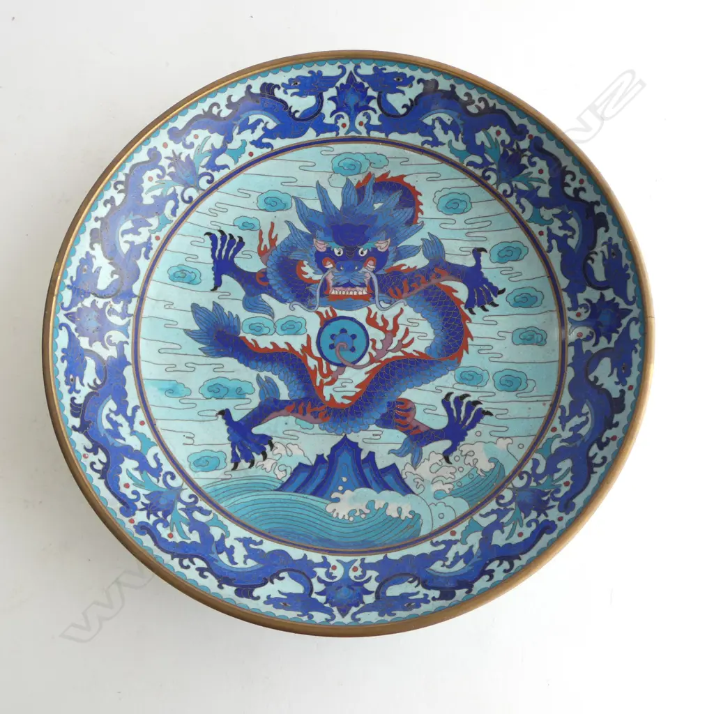 LARGE CLOISONNE DRAGON PLATE Dia.330mm Image 1++