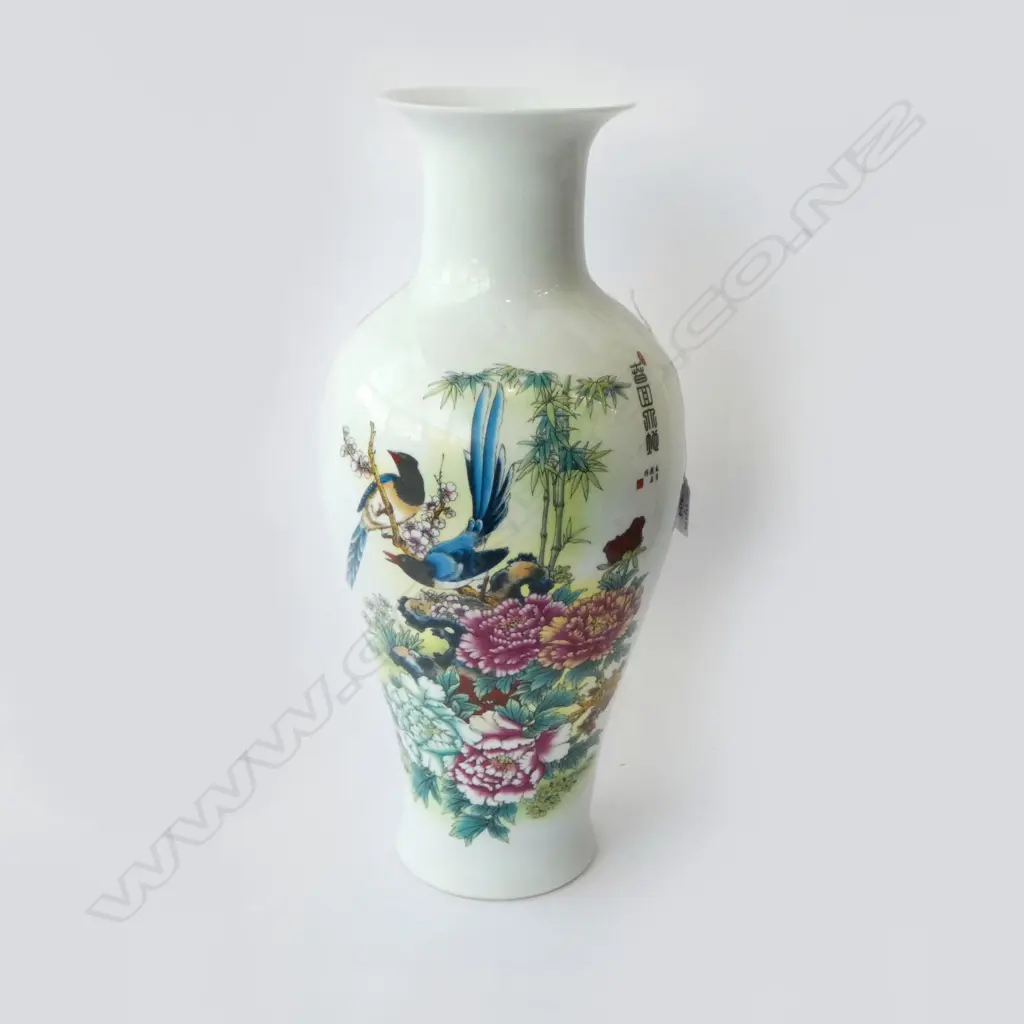 LARGE CHINESE FLORAL & BIRD PAINTED VASE H460MM Image 1++