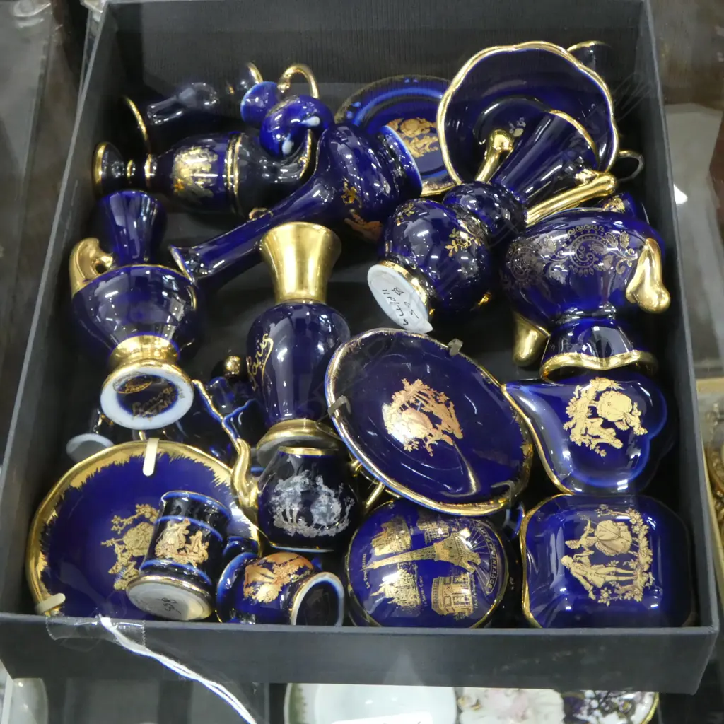 TRAY OF 20 PLUS MINITURE BLUE LIMOGE CHINA PCS Image 1++