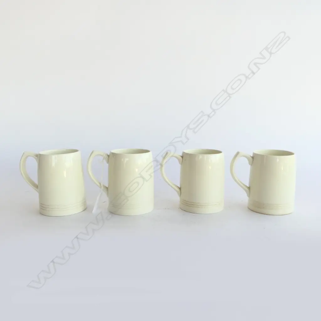 4 KEITH MURRAY for WEDGWOOD CREAMWARE TANKARDS, H.100mm (sml chip to 1 rim) Image 1++