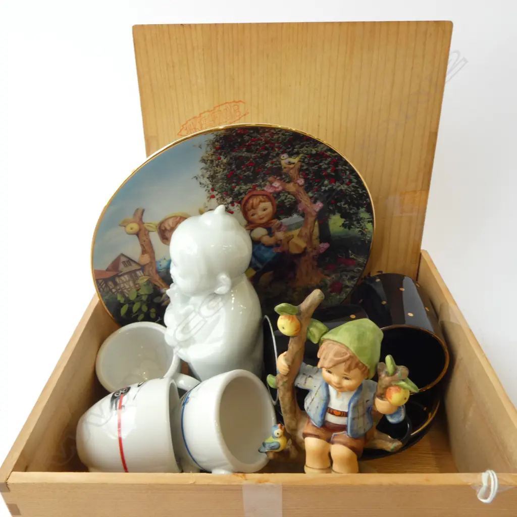 CERAMIC ITEMS; GOEBEL FIGURINE, PLATE & YOUNG MONK, PORSHE ESPRESSO CUPS Image 1++