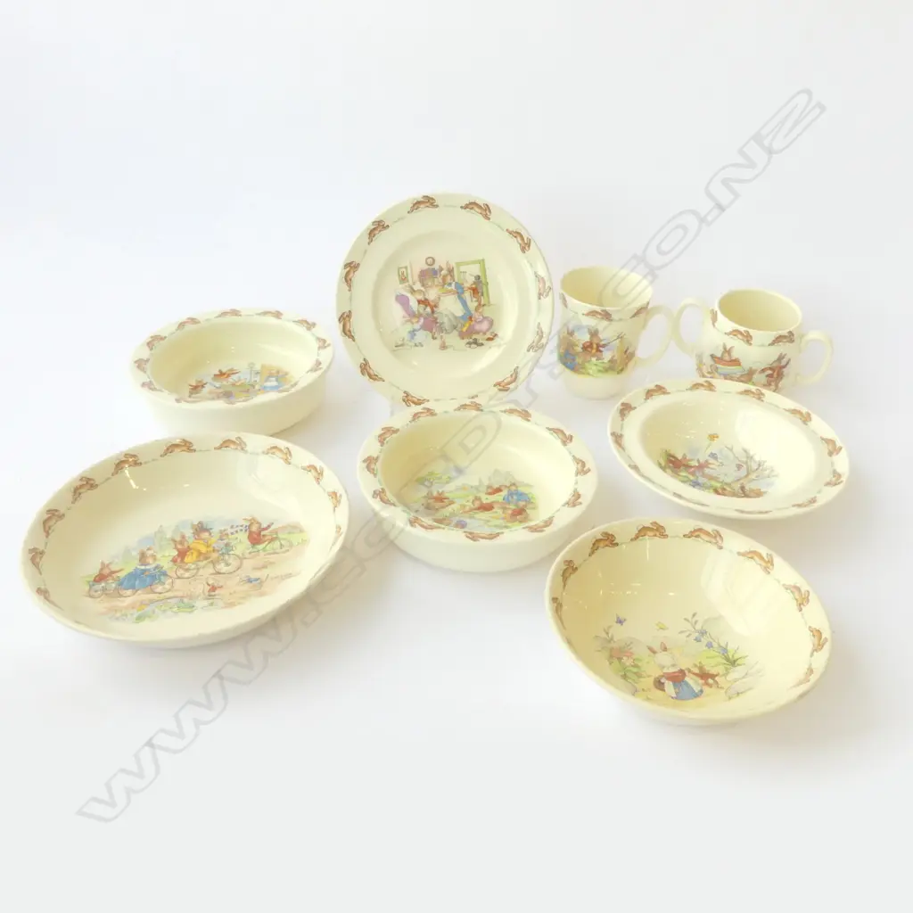 8 PCES ASST. ROYAL DOULTON BUNNYKINS; 5 BOWLS, 2 CUPS, 1 SAUCER Image 1++