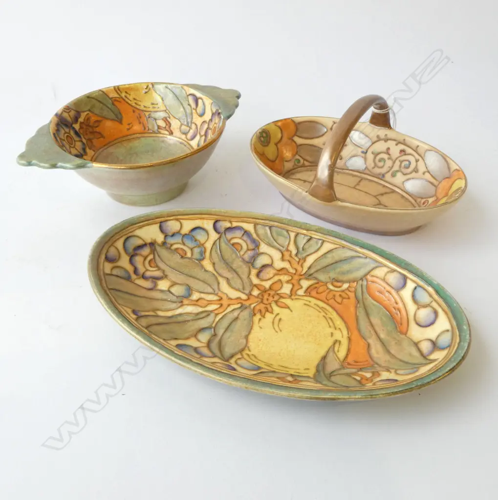 3PCS CHARLOTTE READ CHINA DISH BASKET DISH & 2 HANDLED BOWL L170MM Image 1++