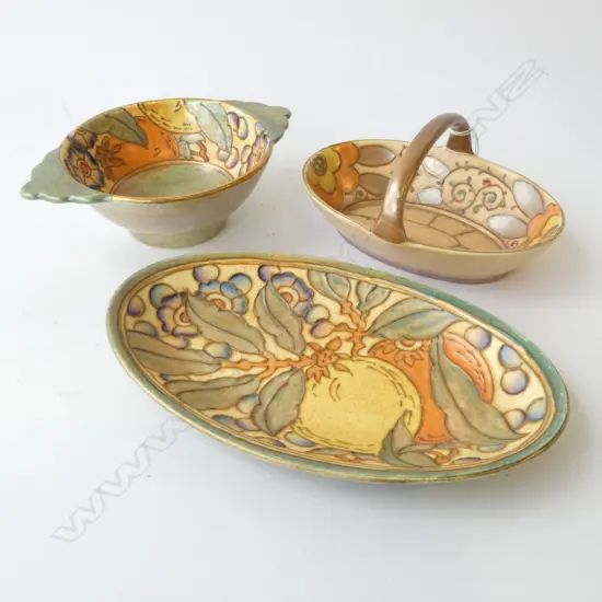 3PCS CHARLOTTE READ CHINA DISH BASKET DISH & 2 HANDLED BOWL L170MM