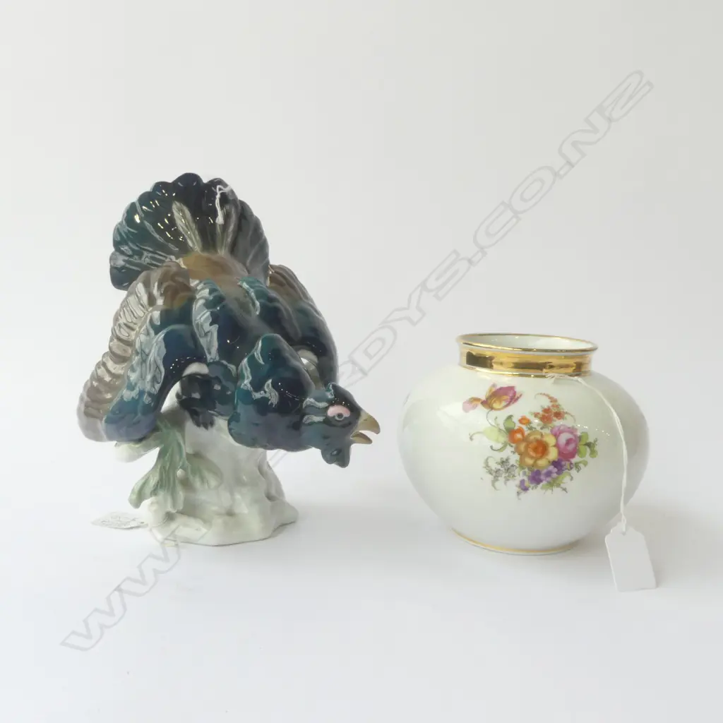 GERMAN PORC TURKEY ORN H230MM & GERMAN PORC VASE H130MM Image 1++