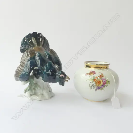 GERMAN PORC TURKEY ORN H230MM & GERMAN PORC VASE H130MM