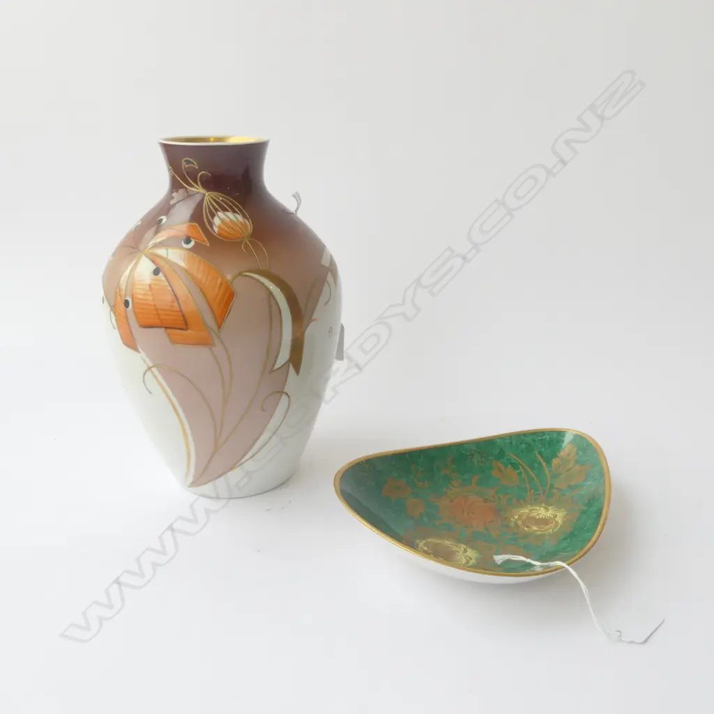 RETRO GERMAN PORC VASE H250 & GERMAN PORC DISH Image 1++