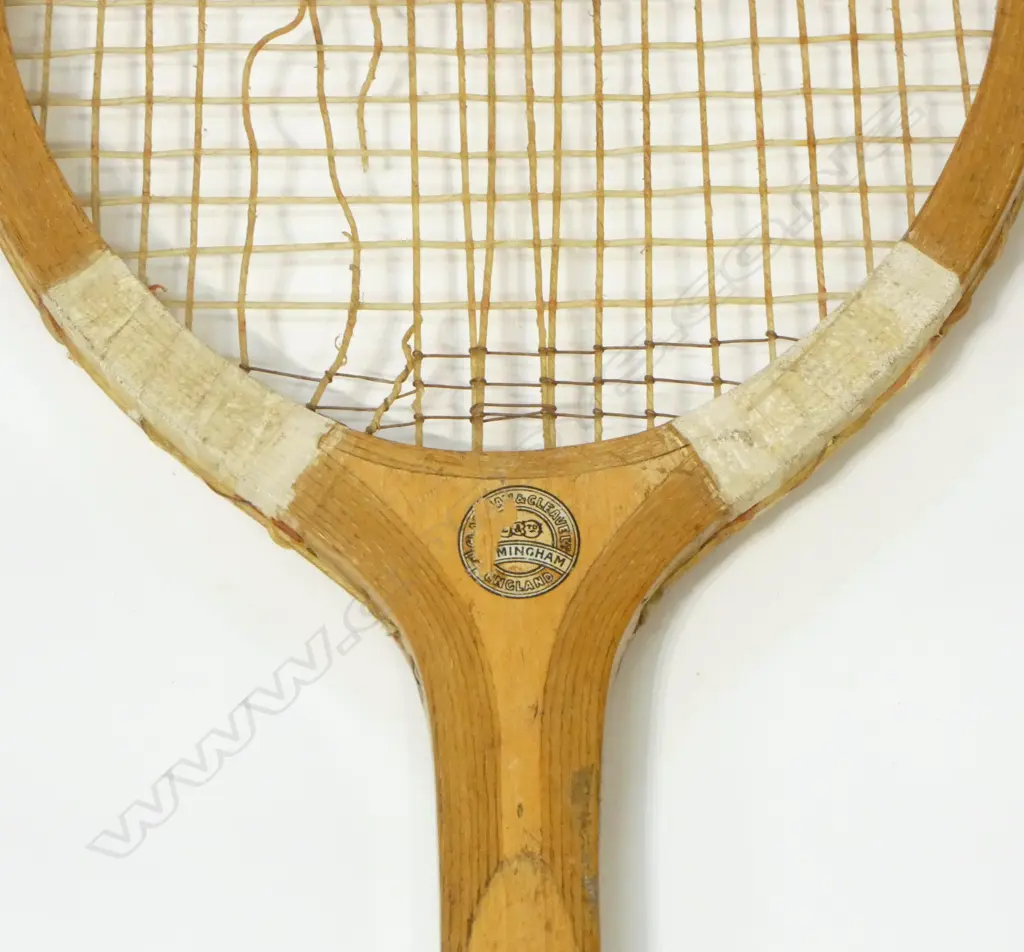 EARLY WOODEN OVAL HEAD “FISHTAIL” GROOVED HANDLE "CLUB” RACKET BY CLAPSHAW AND CLEAVE Ltd. BIRMINGHAM c.1920... Image 1++