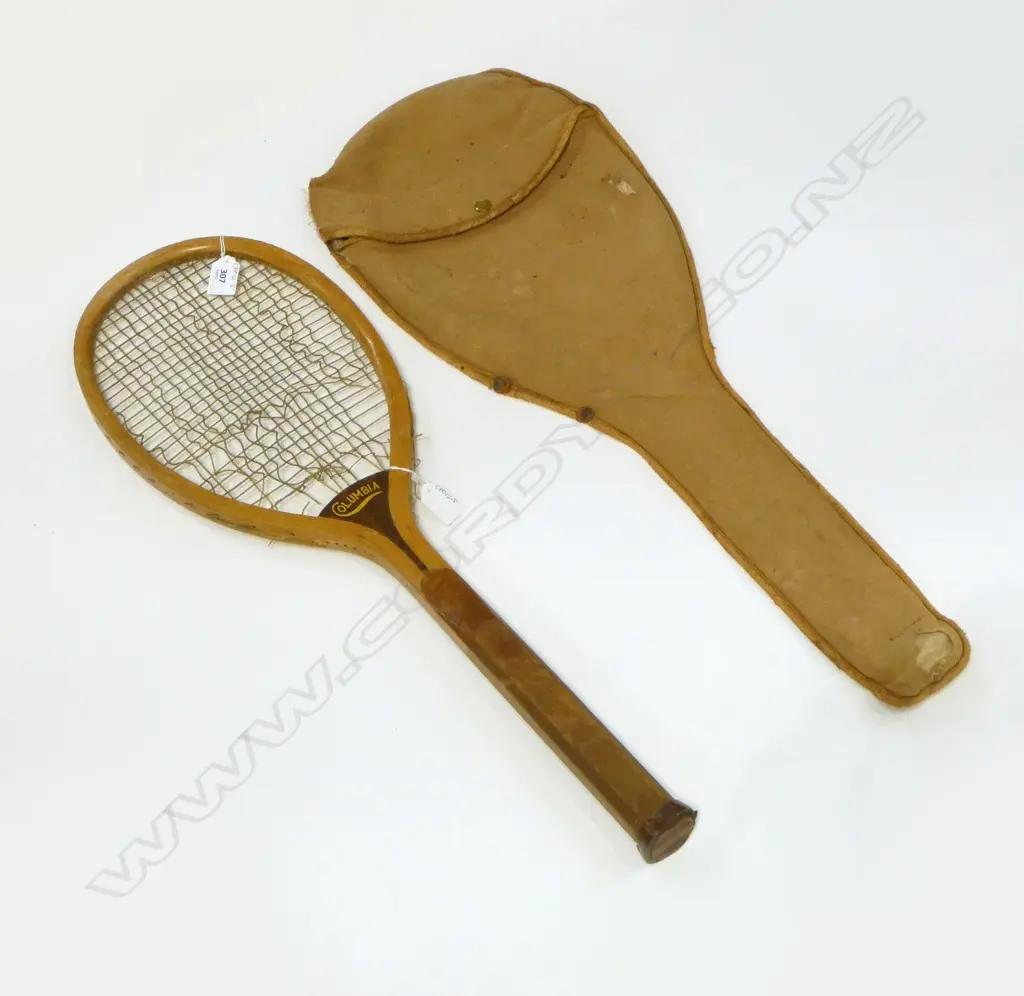 EARLY “COLUMBIA” WHITE ASH WOODEN RACKET BY WRIGHT & DITSON USA FOR SEARS c. 1904-1920’S... Image 1++