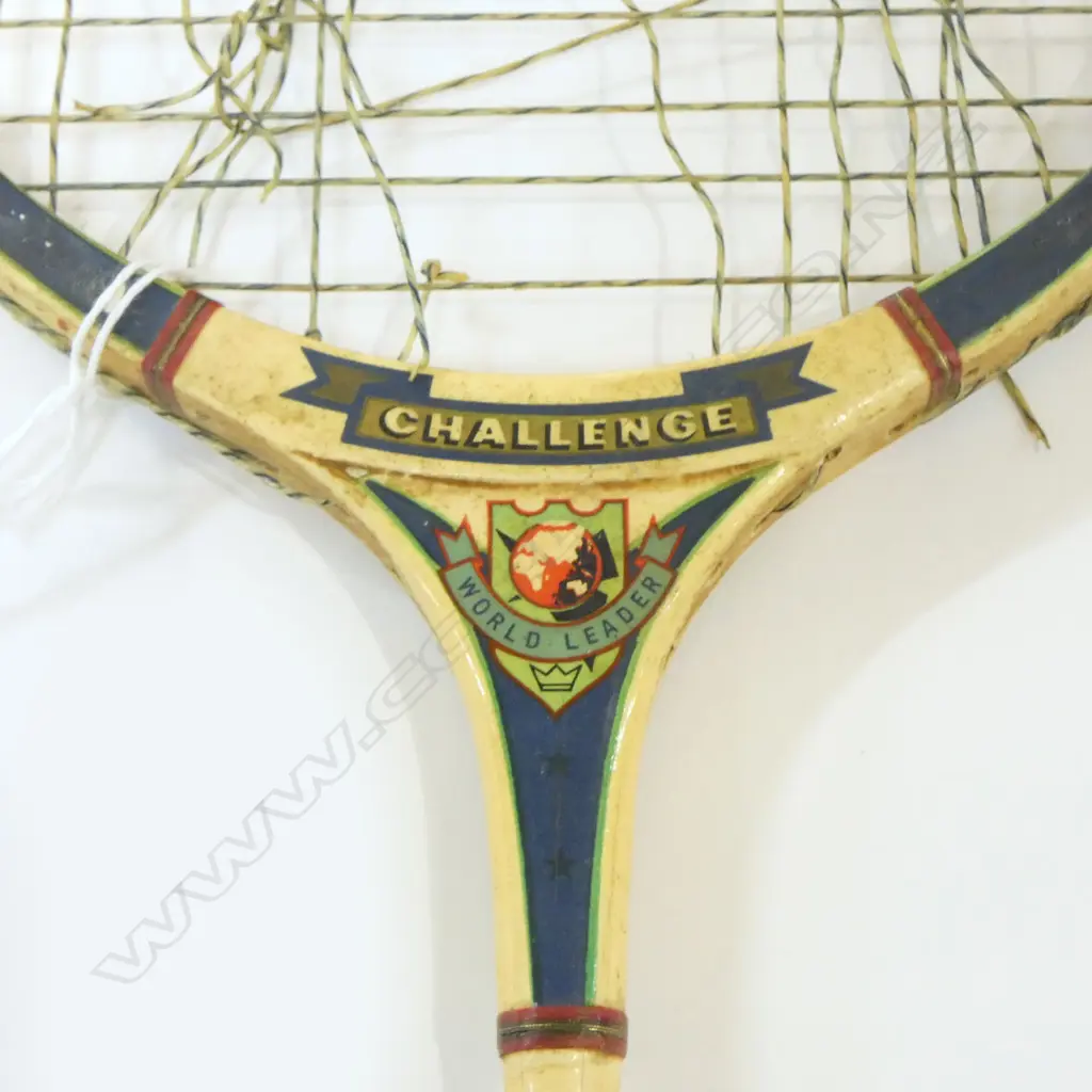 STEEL SHAFTED “SLAZENGER” BADMINTON RACQUET WITH A GOLD LEAF by GRAHAM JOHNS AND KEVIN LONG Ltd. AUCKLAND c.1950s Image 1++