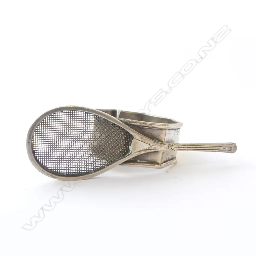 SILVER PLATE 'TENNIS' NAPKIN RING ENGRAVED 'BTC W SHEPLEY' Image 1++