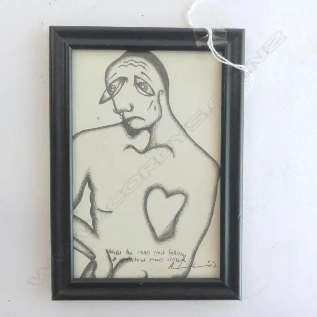GRAPHITE DRAWING ON PAPER ' WHEN THE TEARS START FALLING...' Signed artist unknown 145 x 95mm Image 1++
