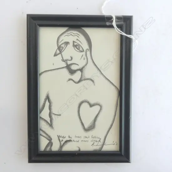 GRAPHITE DRAWING ON PAPER ' WHEN THE TEARS START FALLING...' Signed artist unknown 145 x 95mm