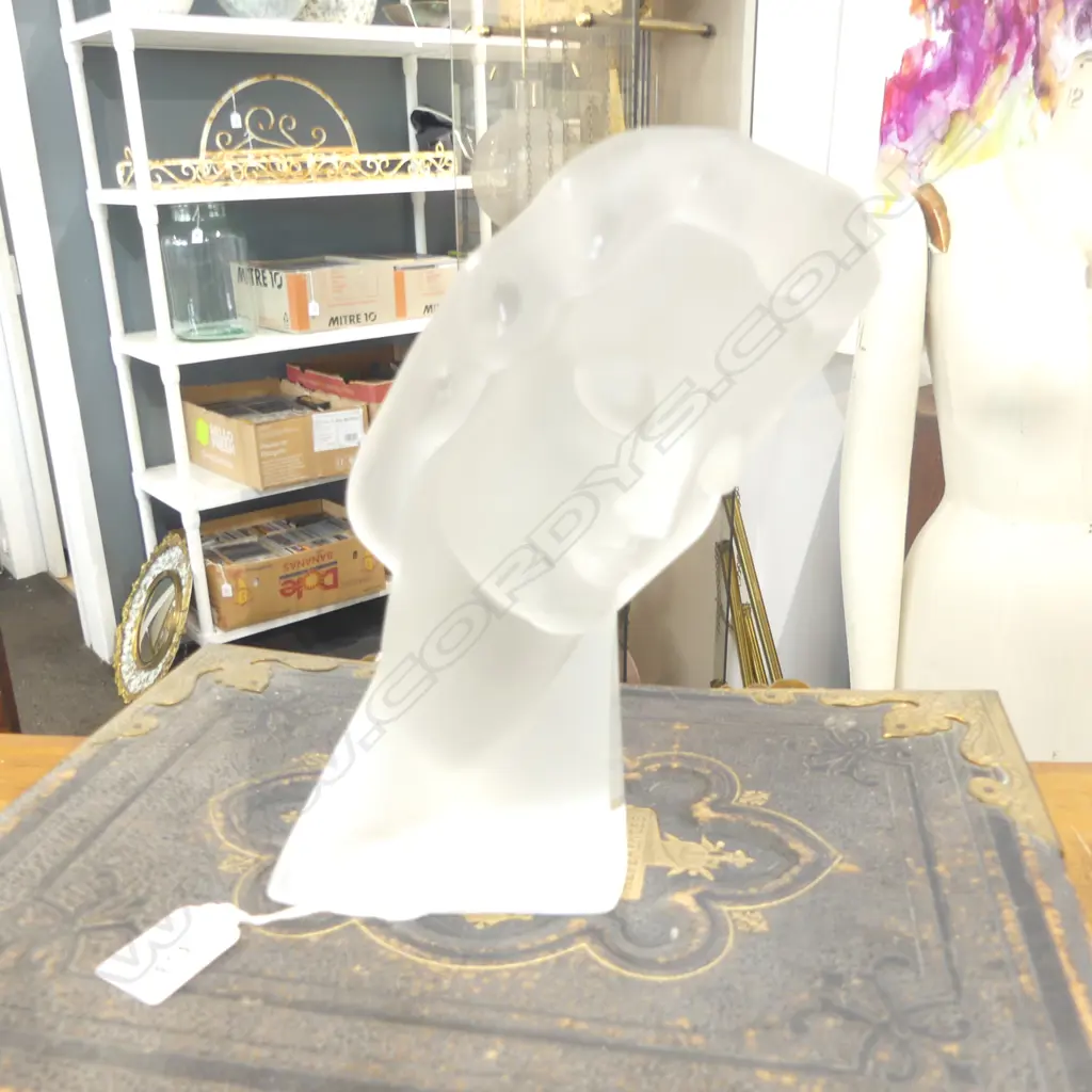 DESNA FROSTED GLASS WOMANS HEAD, BOHEMIA CZECH REPUBLIC H.210mm Image 1++