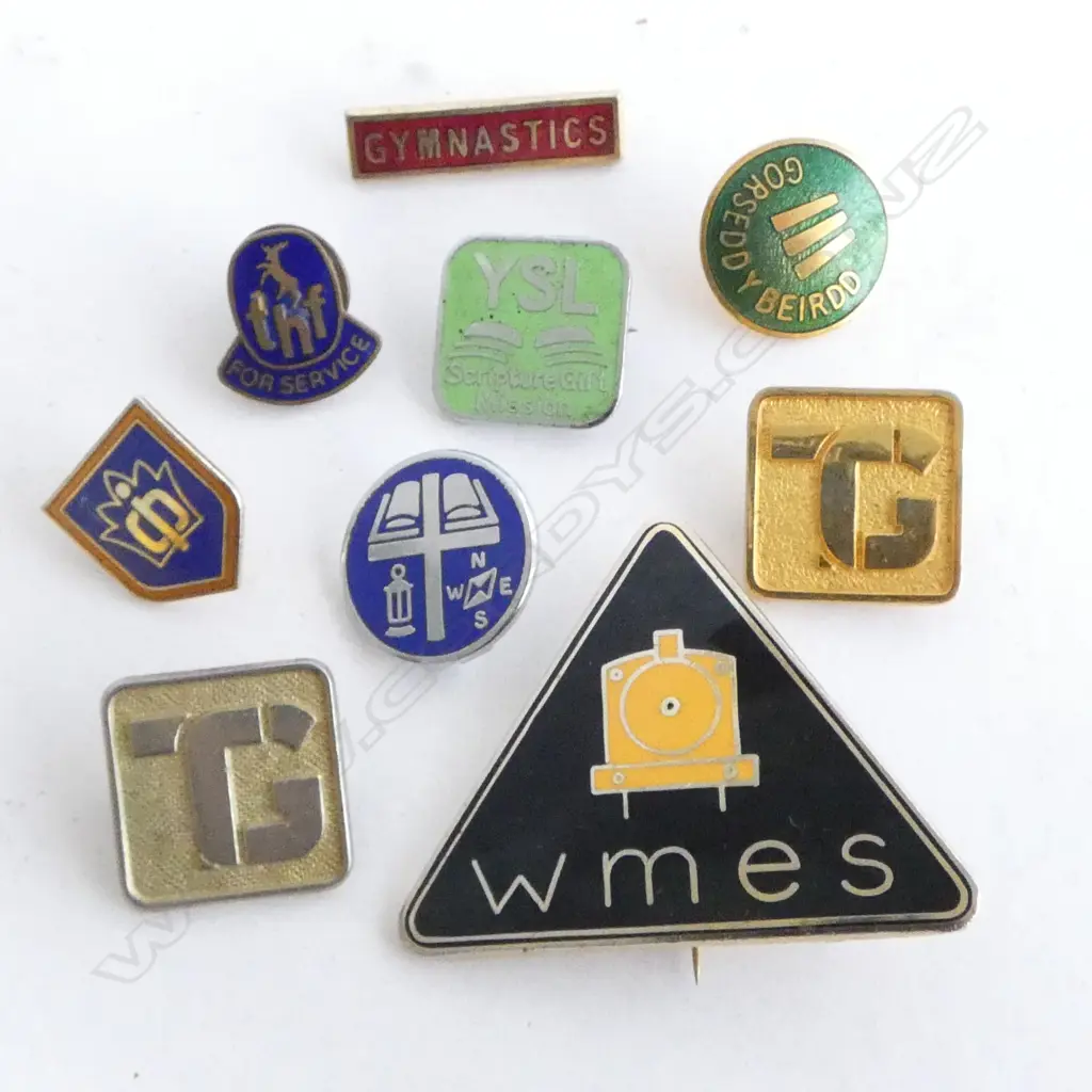 BAG VINTAGE MAINLY GILDED & ENAMELLED ASST LAPEL BADGES Image 1++