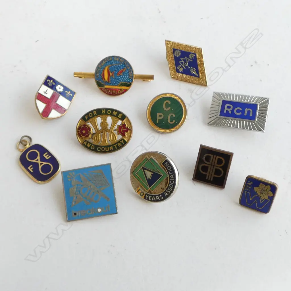 BAG VINTAGE MAINLY GILDED & ENAMELLED ASST LAPEL BADGES Image 1++