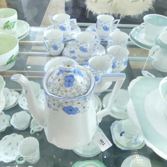 DECO BELL CHINA COFFEE SET BLUE FLOWER PAT