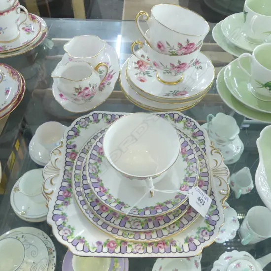 SHELLEY CHINA CSP & CAKE PLATE WITH ANOTHER PAT 2 SHELLEY CSPS MATCHING C/SUGAR & DISH