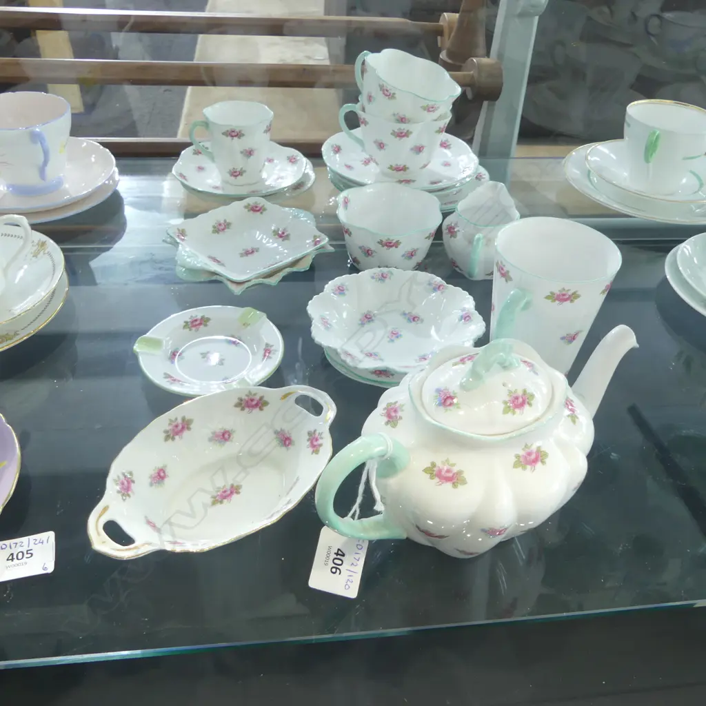 COLLECTION SHELLEY CHINA 3PC TEASET 2CSPS 8 DISHES MUG & COFFEE CAN PINK ROSE PAT Image 1++