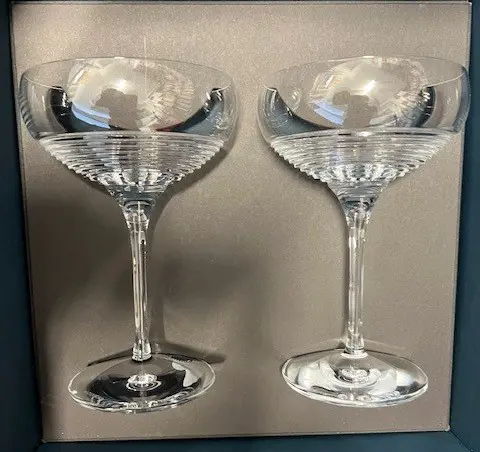 SET 6 WATERFORD CRYSTAL CHAMPAGNE COUPES band cut dished bowls. As new in 3 orig. boxes  Image 1++