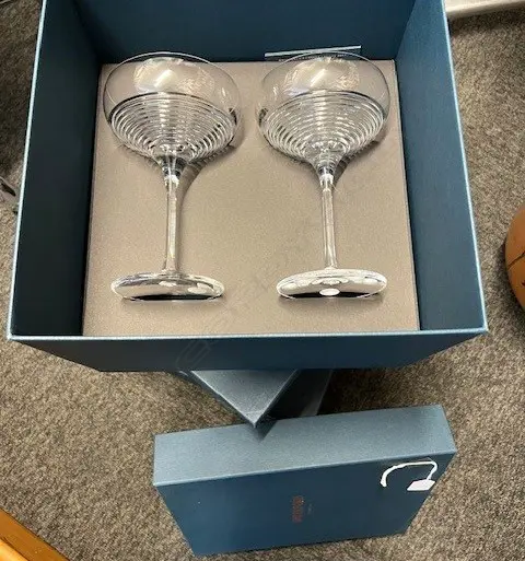 SET 6 WATERFORD CRYSTAL CHAMPAGNE COUPES band cut dished bowls. As new in 3 orig. boxes  Image 1++
