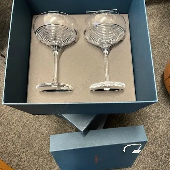 SET 6 WATERFORD CRYSTAL CHAMPAGNE COUPES band cut dished bowls. As new in 3 orig. boxes 