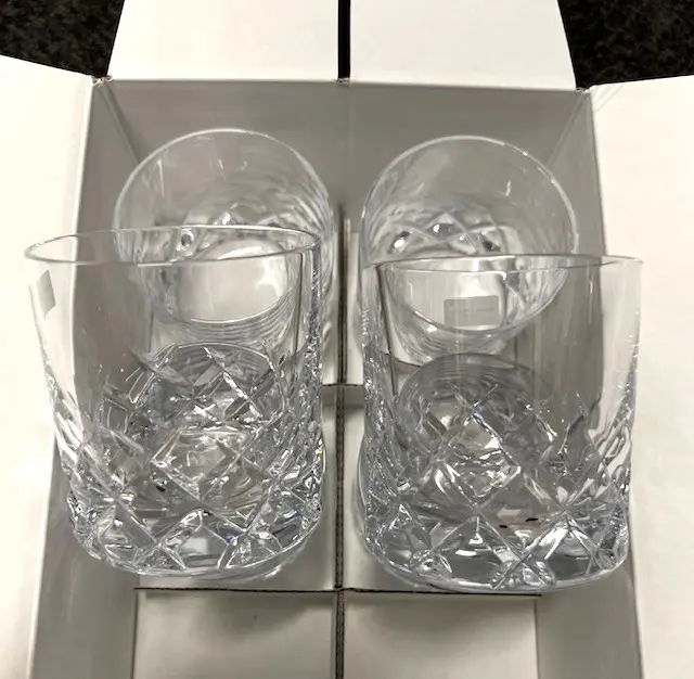 SET 6 ROYAL DOULTON PART DIAMOND CUT CRYSTAL TUMBLERS in box as new Image 1++