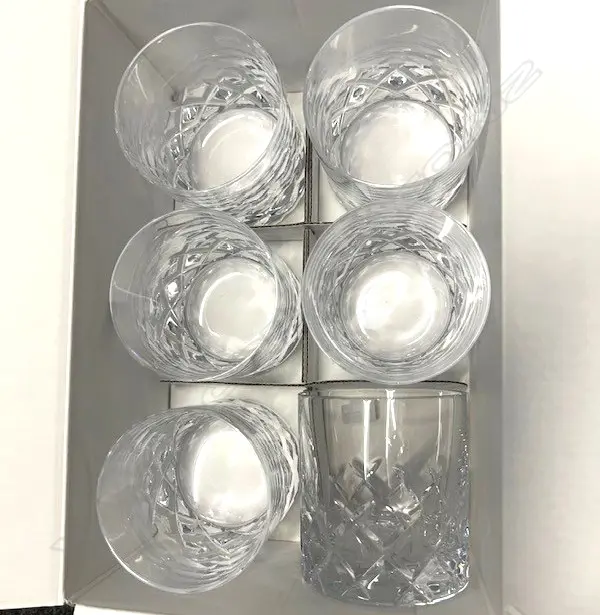 SET 6 ROYAL DOULTON PART DIAMOND CUT CRYSTAL TUMBLERS in box as new Image 1++
